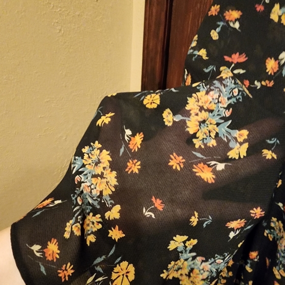 FREE PEOPLE Floral Boho Sundress with Plunge Neckline Bishop Sleeves LILOU LARGE - Picture 8 of 16